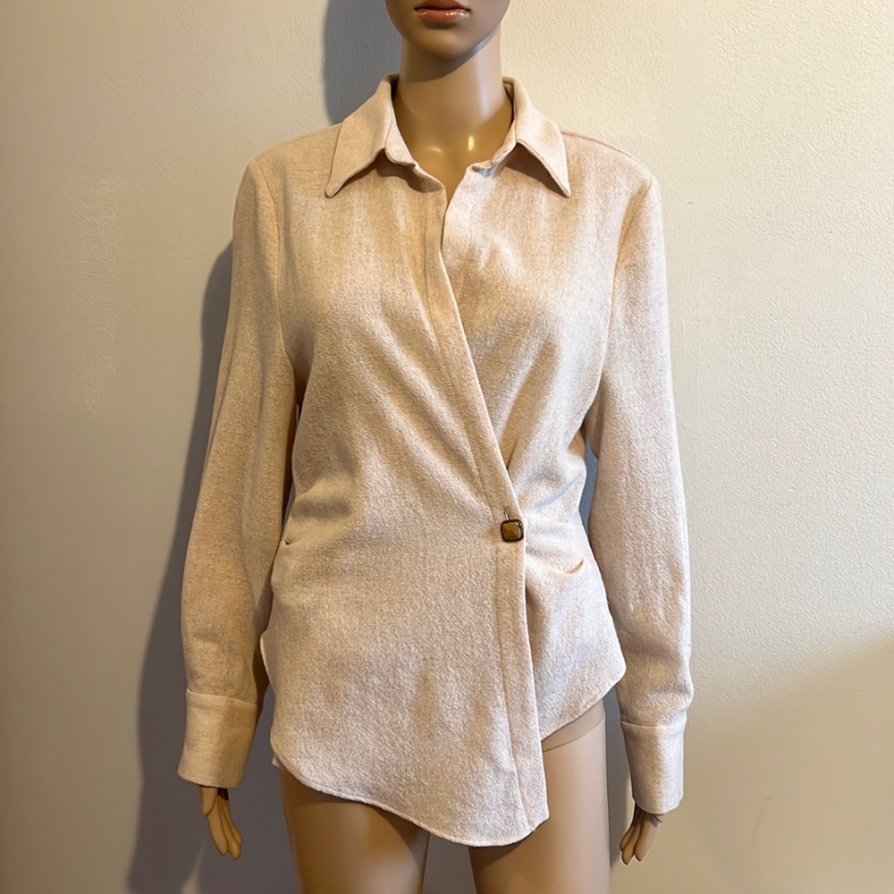 Zara Wool Blend Wrap Long Sleeve Side button Top Size S - Picture 8 of 15